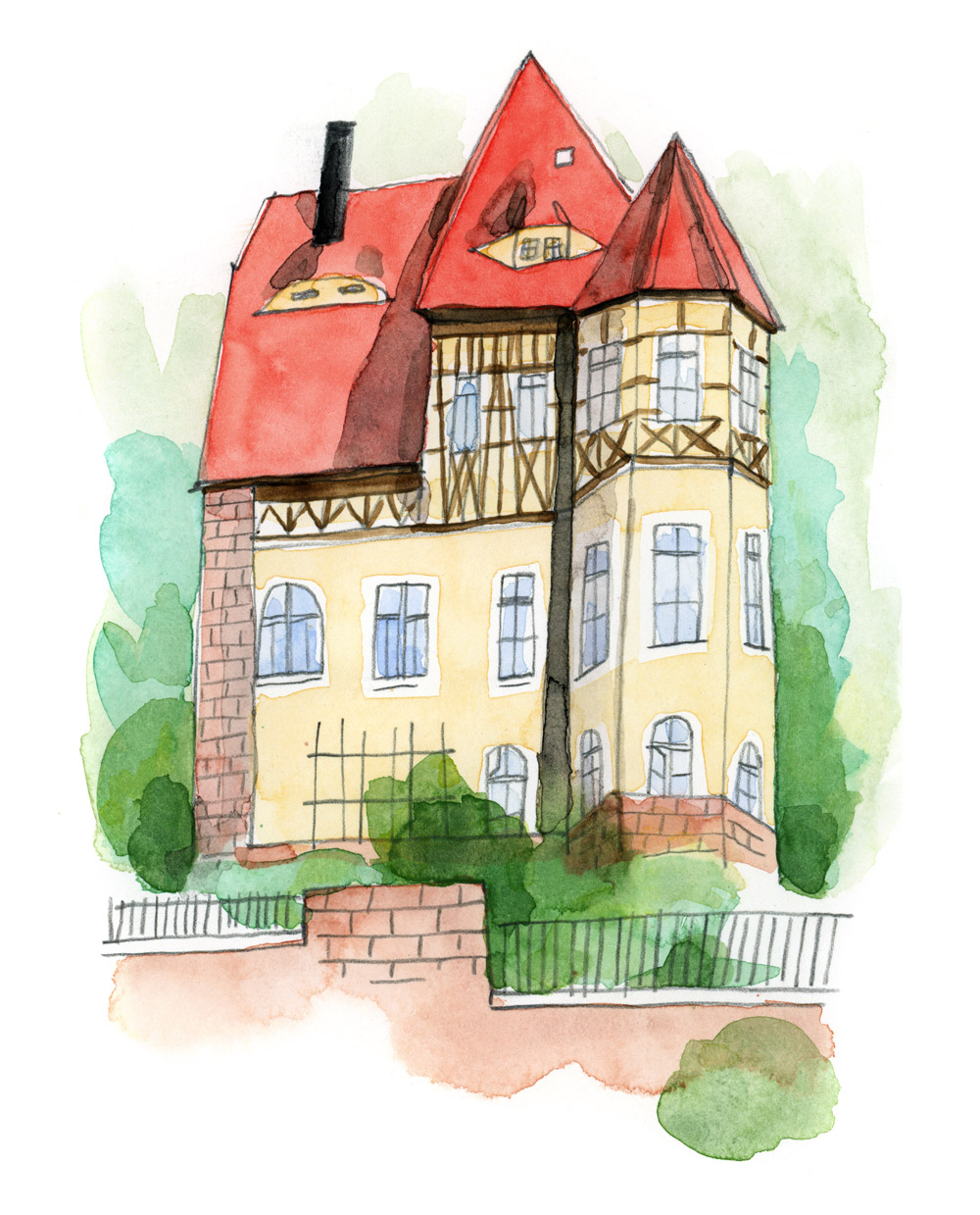 watercolor drawing of a house