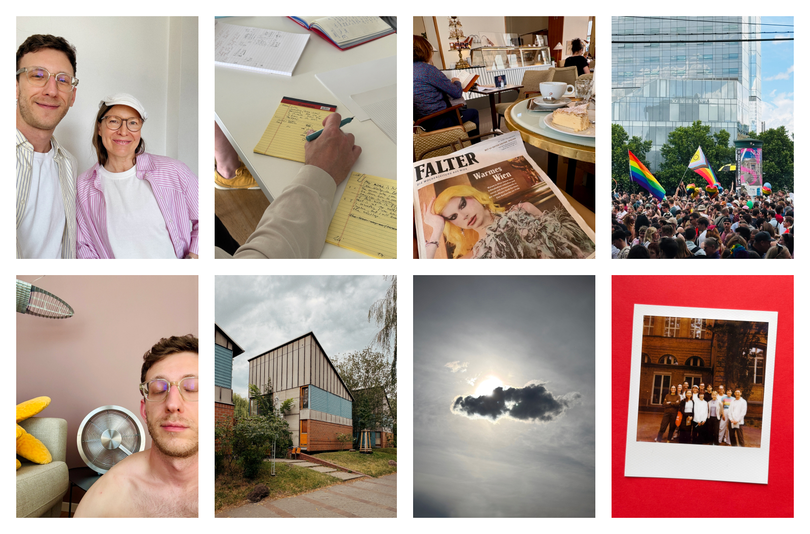Bilfcollage: Sonja und ich, Notizbuch, Pride, Wolke